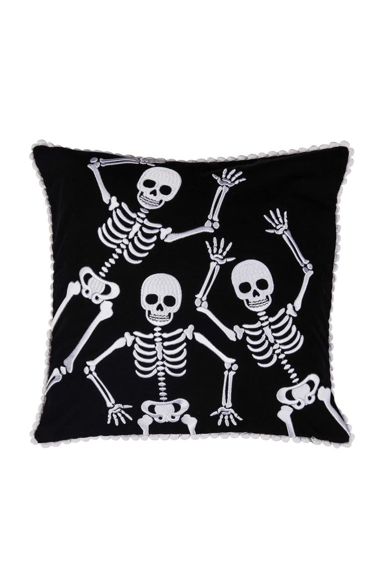 Fun Skully Dance Trio Halloween Accent Throw Pillow, Main, color, White