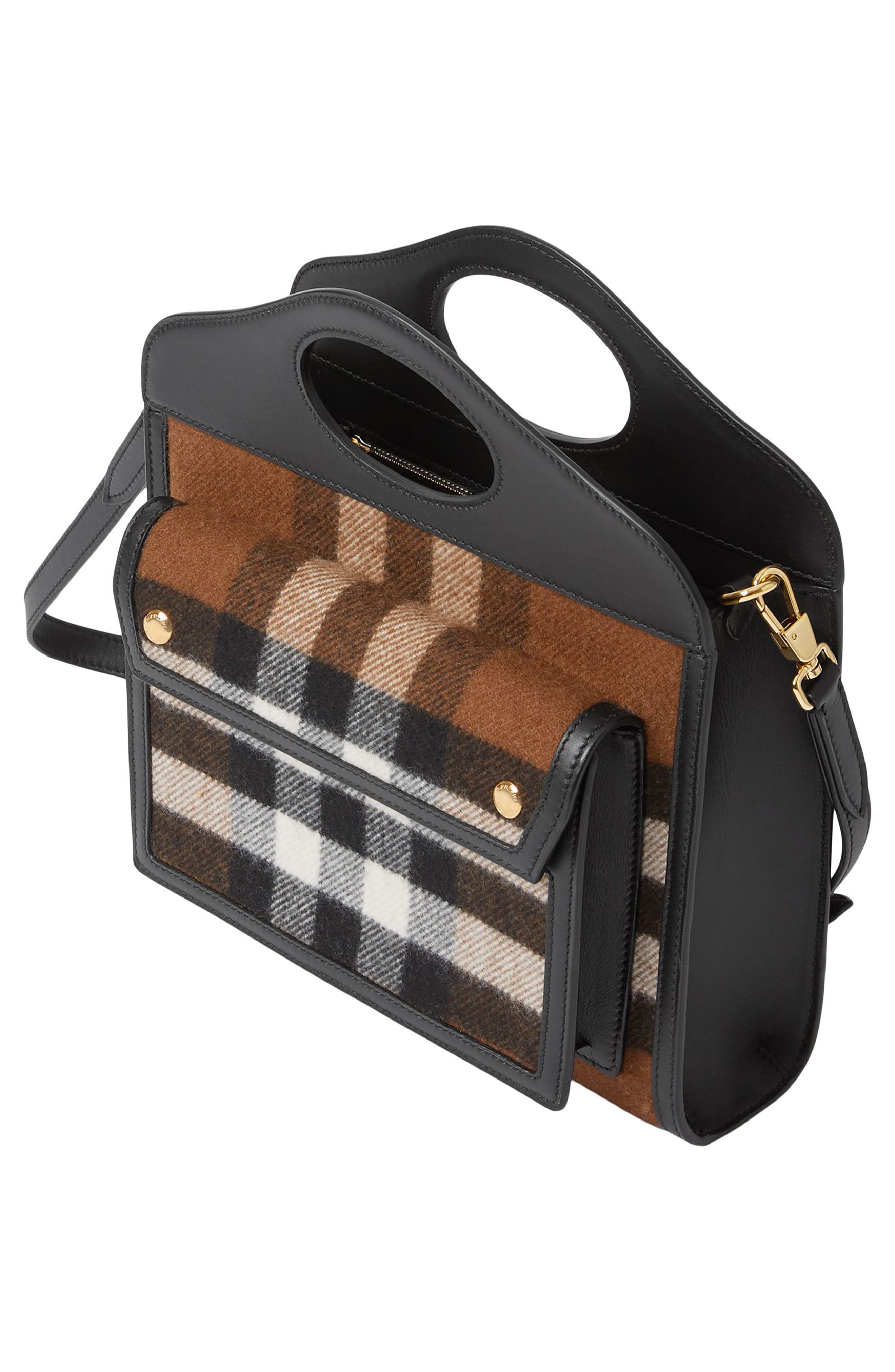Burberry Mini Check Cashmere Pocket Bag, Alternate, color, 