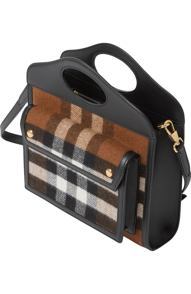 Burberry Mini Check Cashmere Pocket Bag, Alternate, color,
