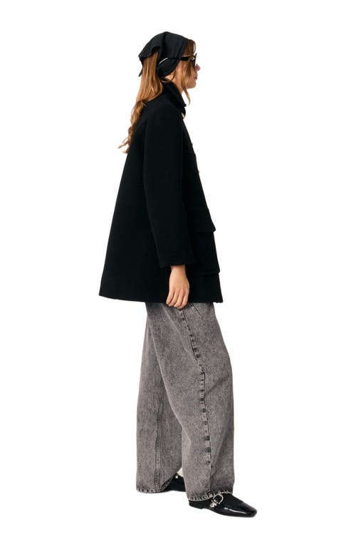 Maje Wool-blend Pea Coat In Black