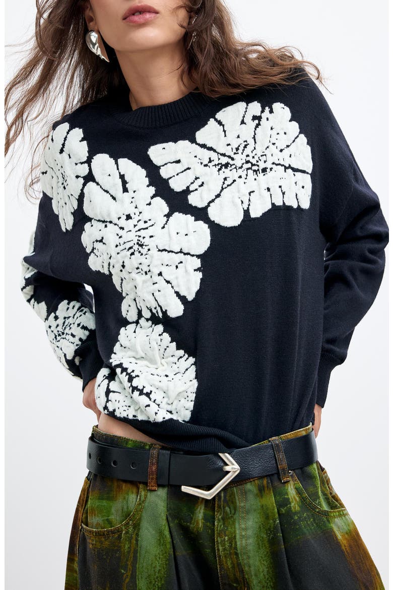 Floral Sweater, Main, color, BLACK