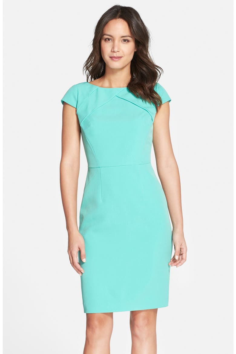 Pleat Detail Cap Sleeve Sheath Dress, Main, color, SEAFOAM
