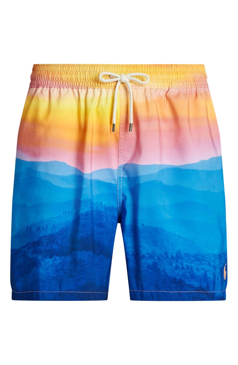 Polo Ralph Lauren Traveler Sunset Print Swim Trunks, Alternate, color, 