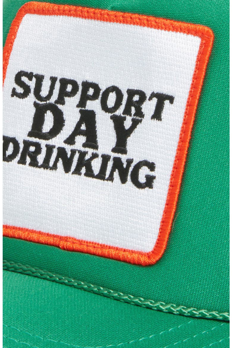 Support Day Drinking Patch Trucker Hat, Alternate, color, GREEN