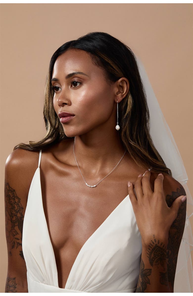 Set & Stones Sabina Pearl Threader Earrings, Alternate, color, Silver / White