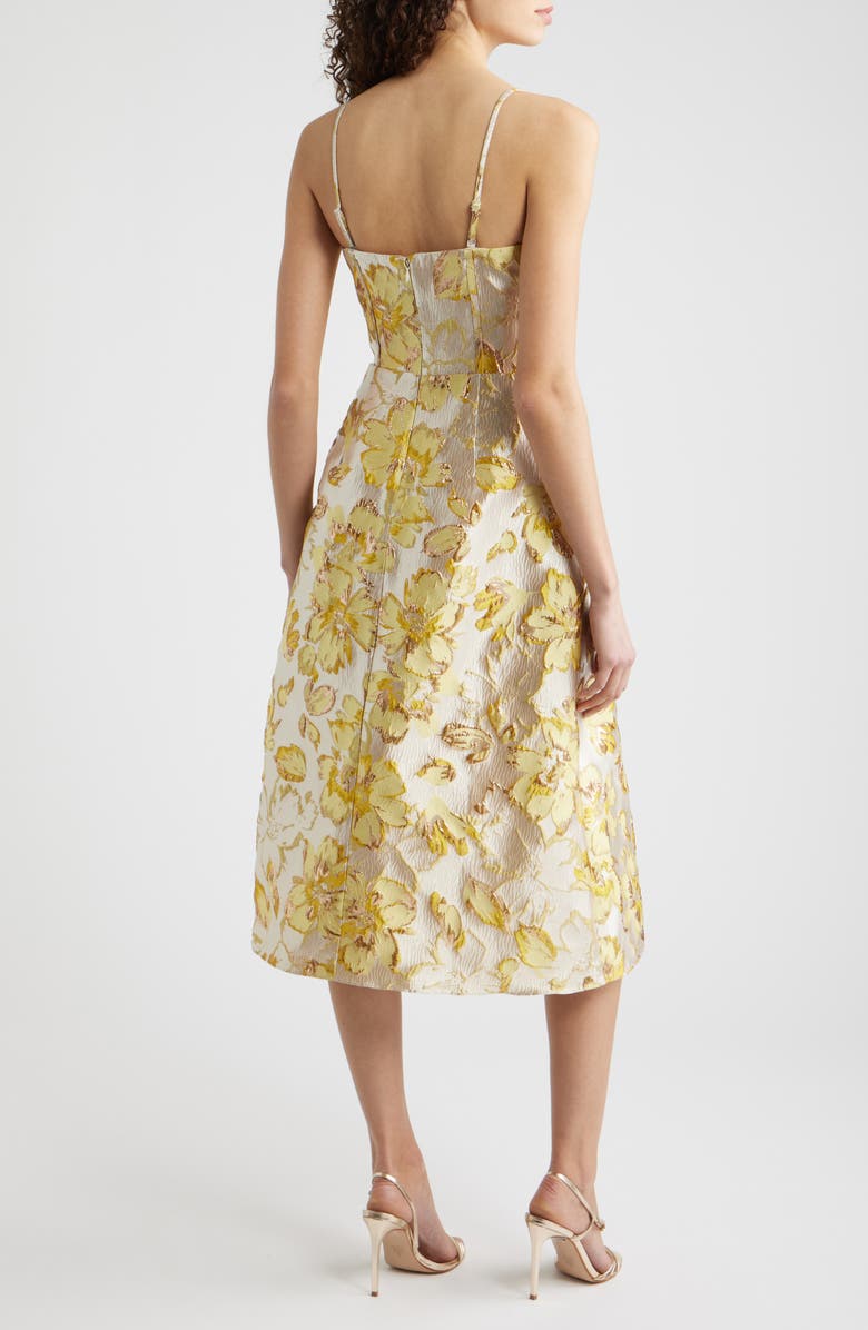 Eliza J Metallic Floral Brocade Cocktail Dress, Alternate, color, Yellow