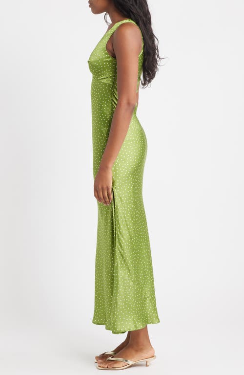 Topshop Polka Dot Twist Front Satin Midi Dress In Green