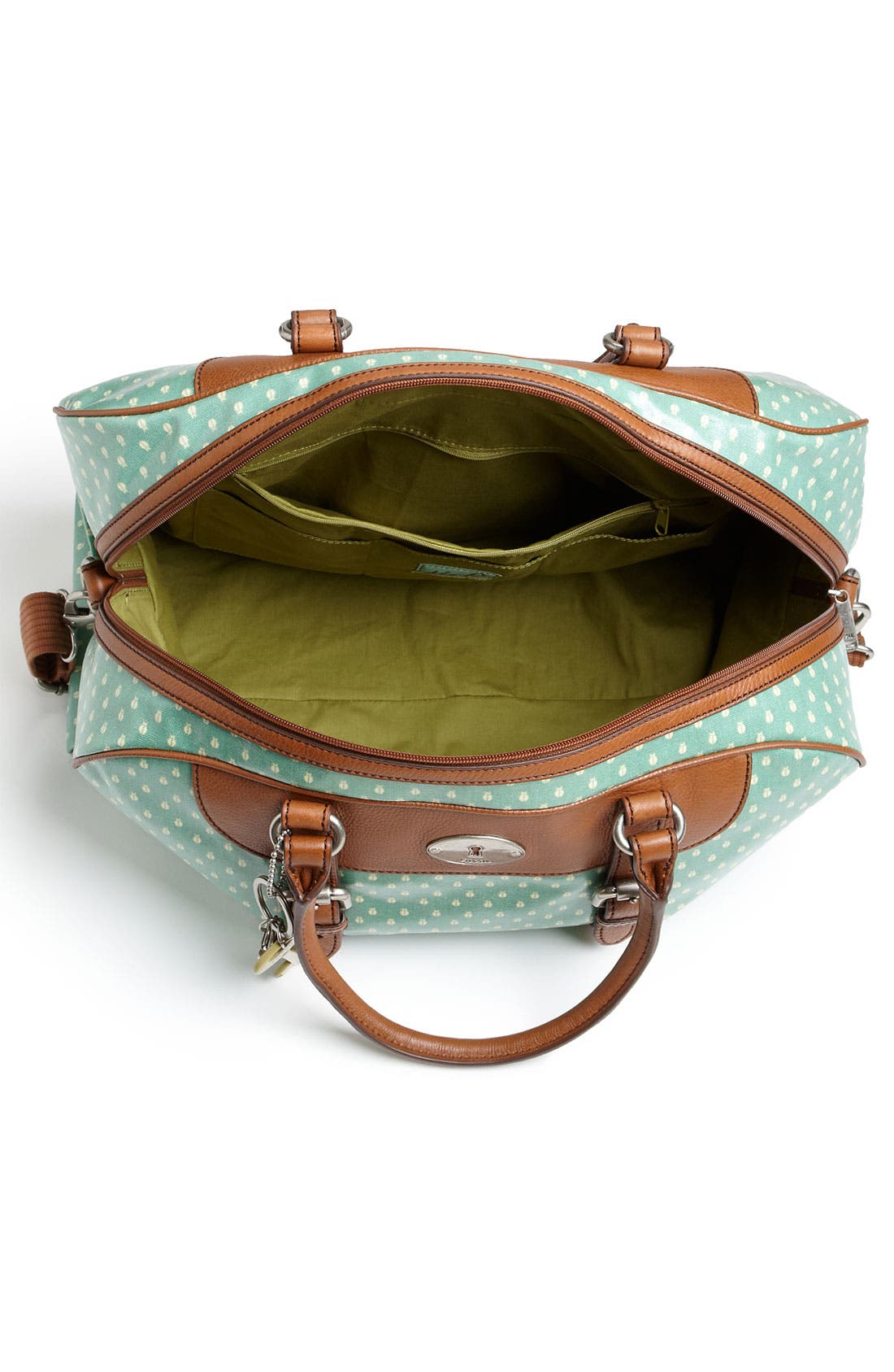 'Vintage Key-Per' Coated Canvas Duffel Bag, Alternate, color, SEA GREEN
