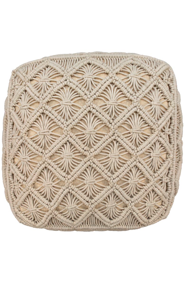 Northlight 18" Beige Handmade Macrame Natural Cotton Square Pouf Ottoman, Alternate, color, Ivory