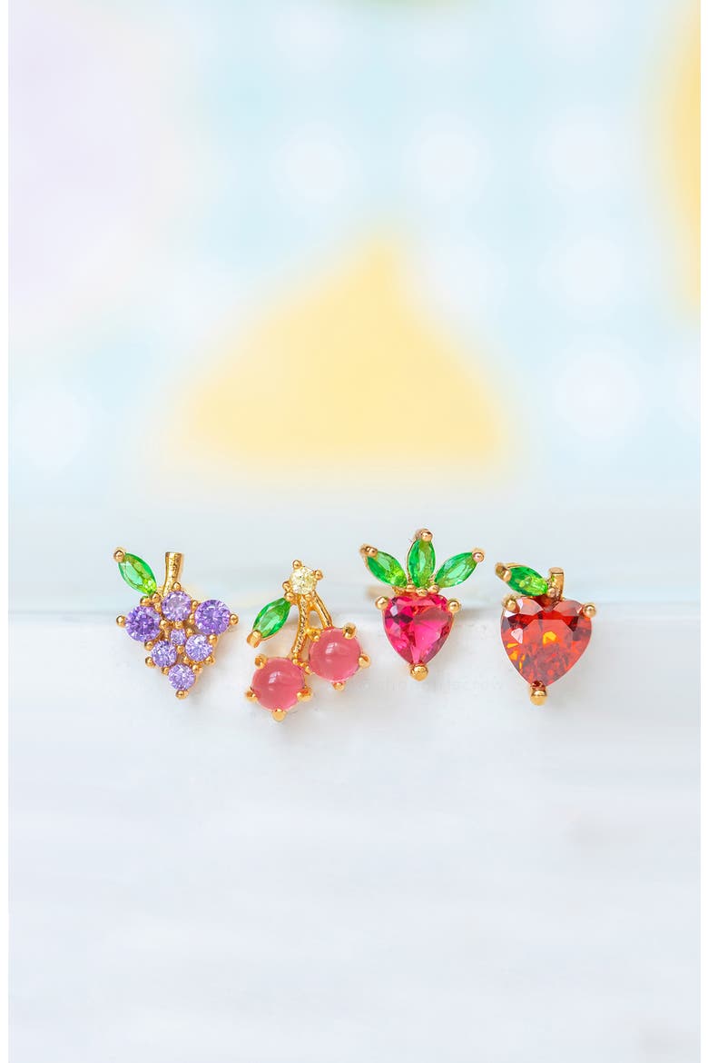 Fruit Basket Set of 4 Mismatched Stud Earrings, Alternate, color, GOLD