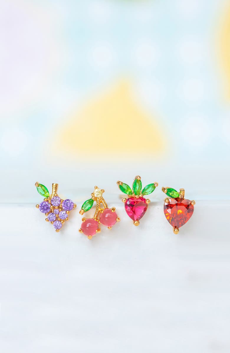 Girls Crew Fruit Basket Set of 4 Mismatched Stud Earrings, Alternate, color, Gold