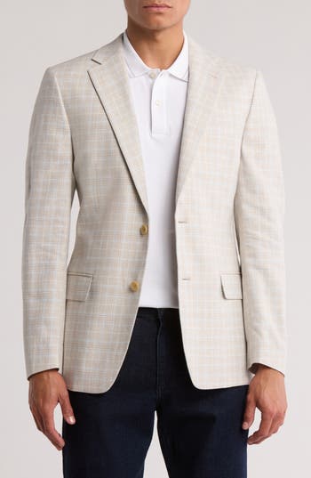 Original Penguin Check Print Notch Lapel Stretch Blazer In Neutral