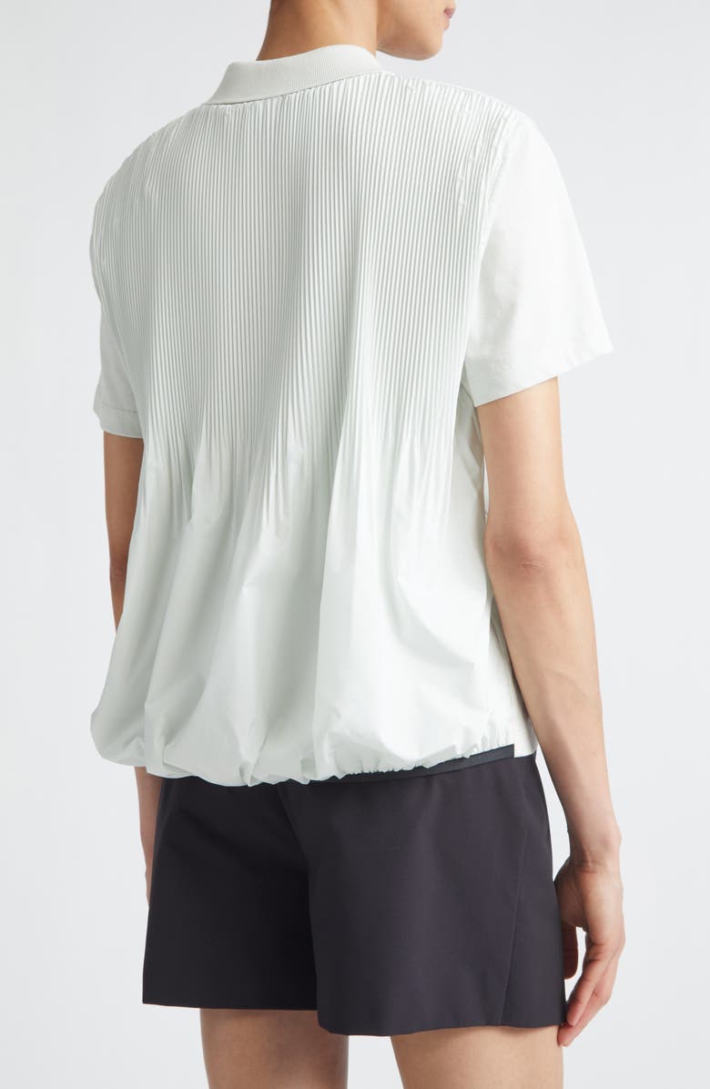 Moncler Pleated Back Mixed Media Polo, Alternate, color, Ice