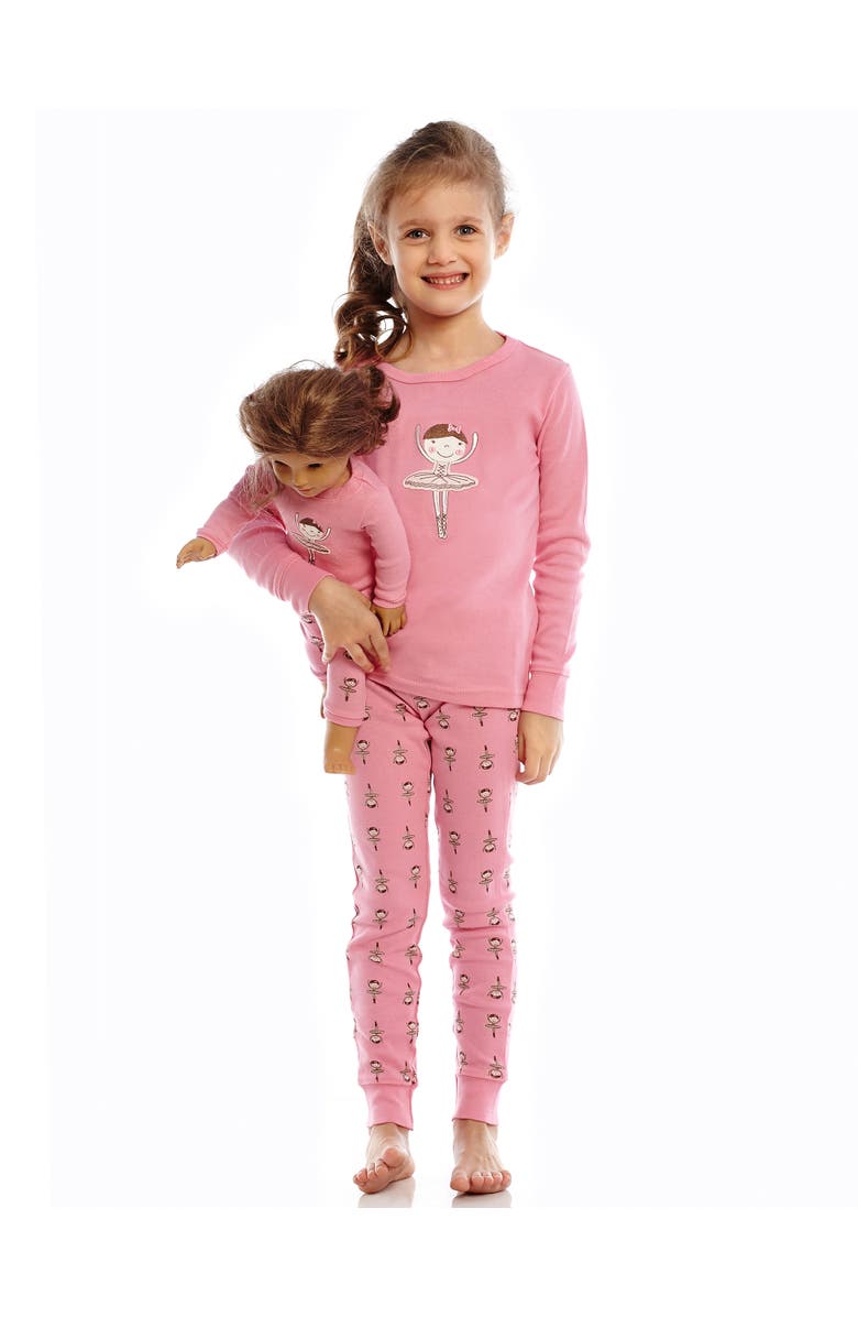Leveret Girls 2-pc. Cotton Pajamas with Matching Doll Accessory - Unicorn & Fantasy Prints, Alternate, color, Ballerina Pink