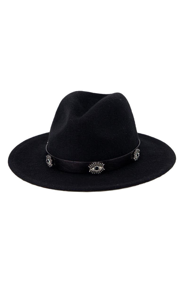 Kurt Geiger London Evil Eye Wool Felt Fedora, Main, color, Black