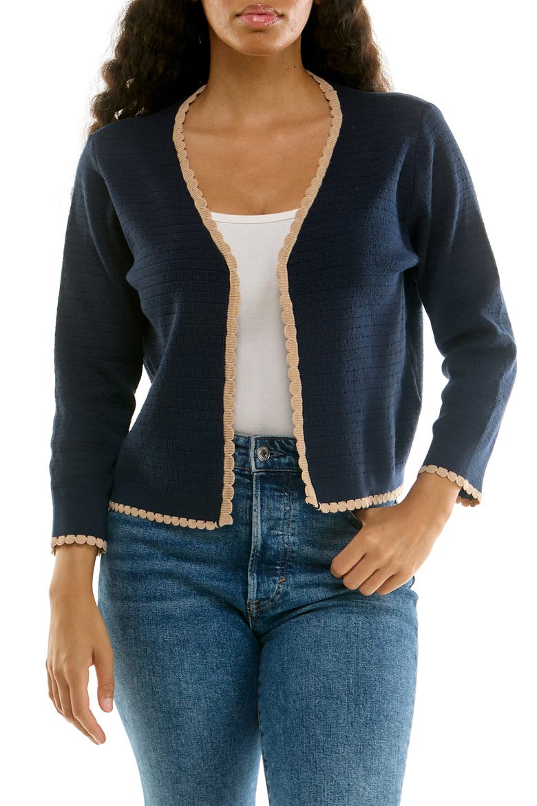 Scalloped Bolero, Main, color, NAVY/ TAN