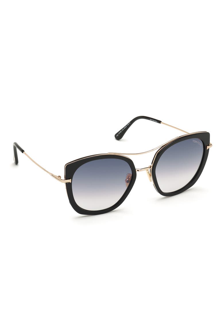 Joey 56mm Cat Eye Sunglasses, Alternate, color, SHINY BLACK/ GRADIENT SMOKE