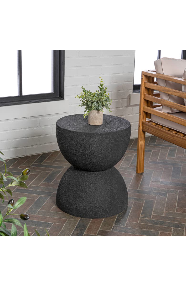 JONATHAN Y Greta Modern Textured Hourglass Indoor/Outdoor Stool Side Table, All-Weather Patio Accent End Table, Alternate, color, Black Frosted