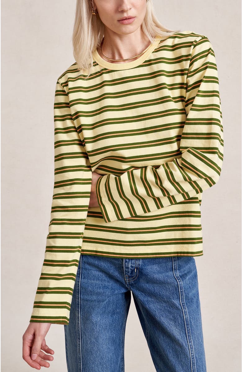 La Ligne Long Sleeve Boyfriend Tee, Alternate, color, Butter/Cactus/Apricot