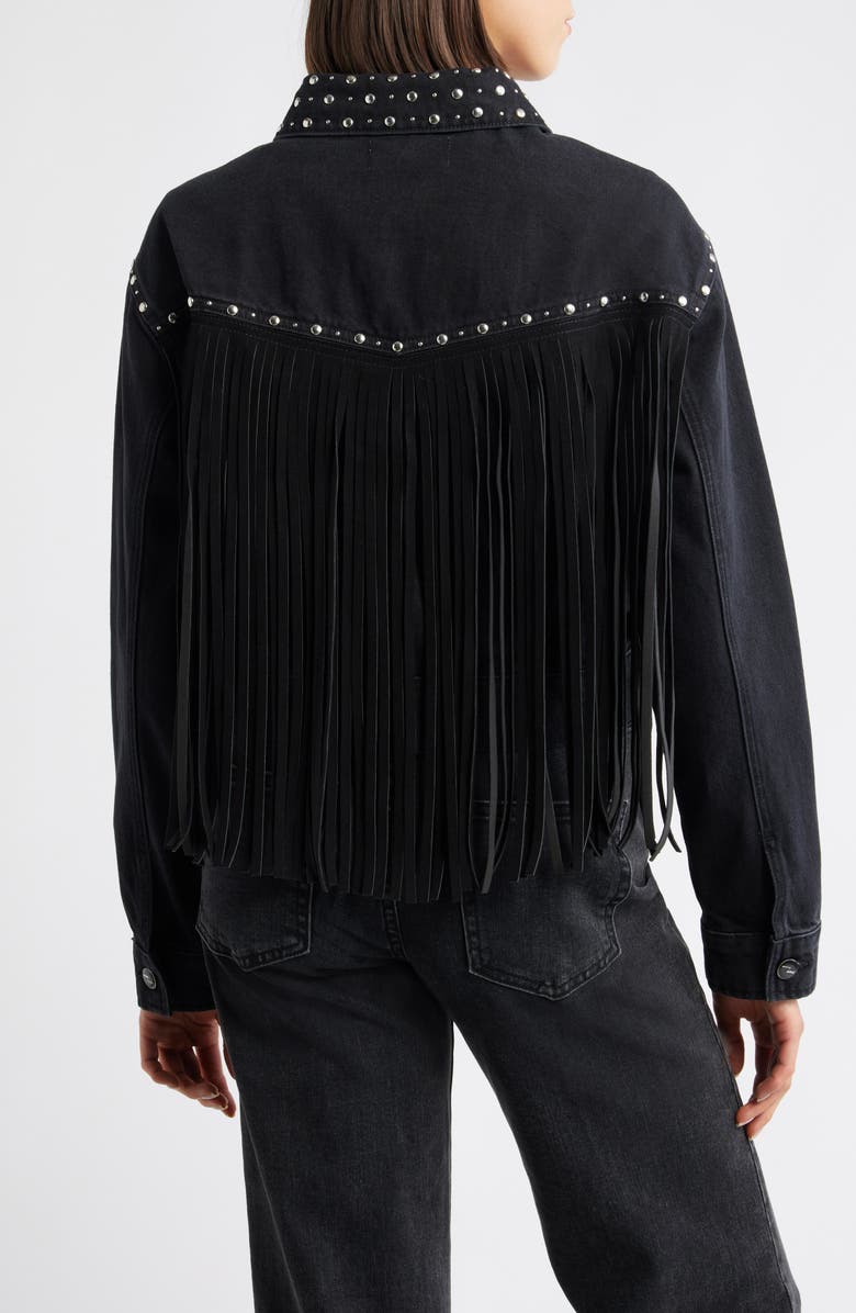 Mavi Jeans Jenna Smoke Fringe Stud Detail Denim Jacket, Alternate, color, Smoke Fringe Denim