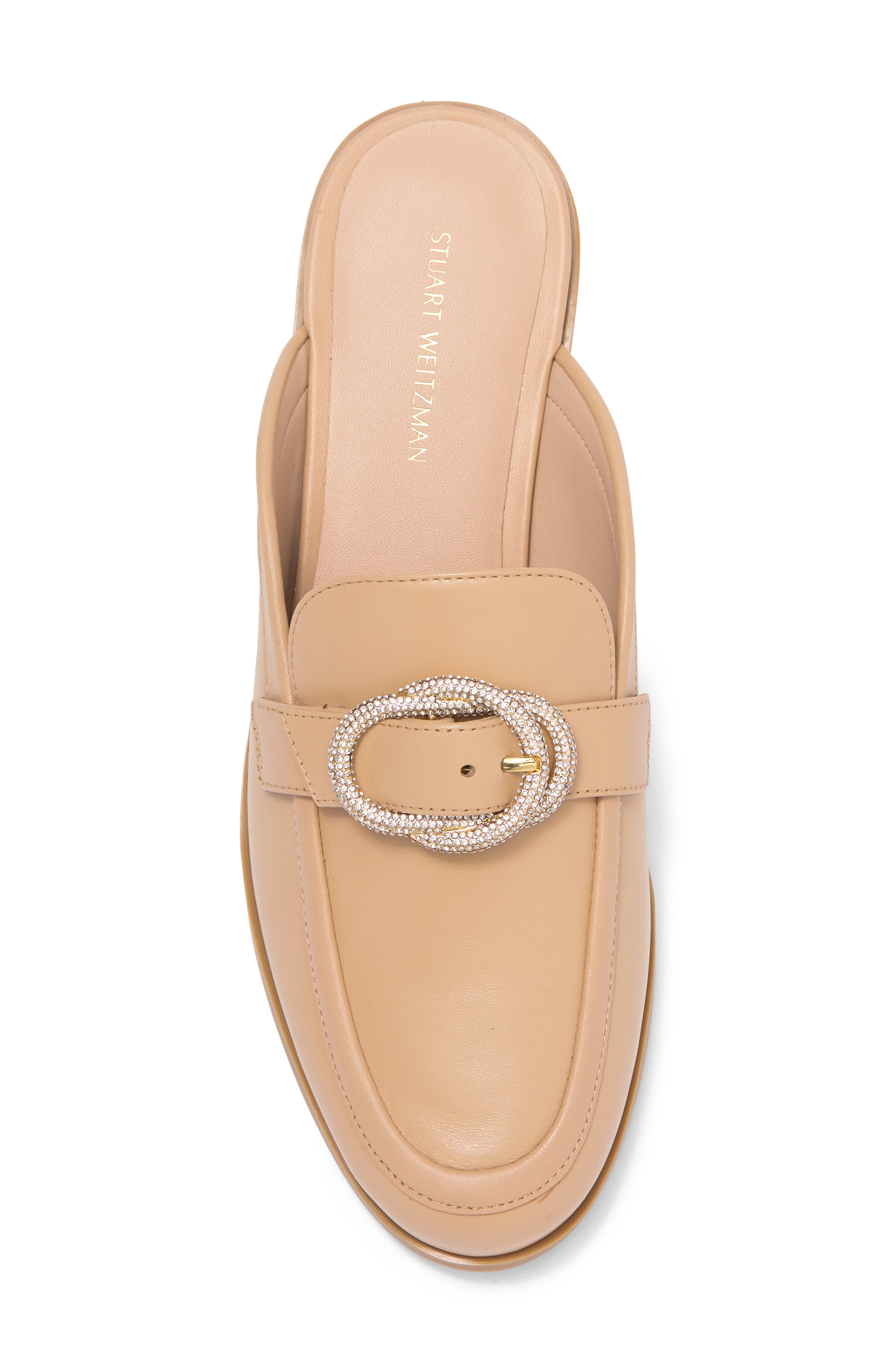 Stuart Weitzman Crystal Buckle Mule, Alternate, color, Golden Beige