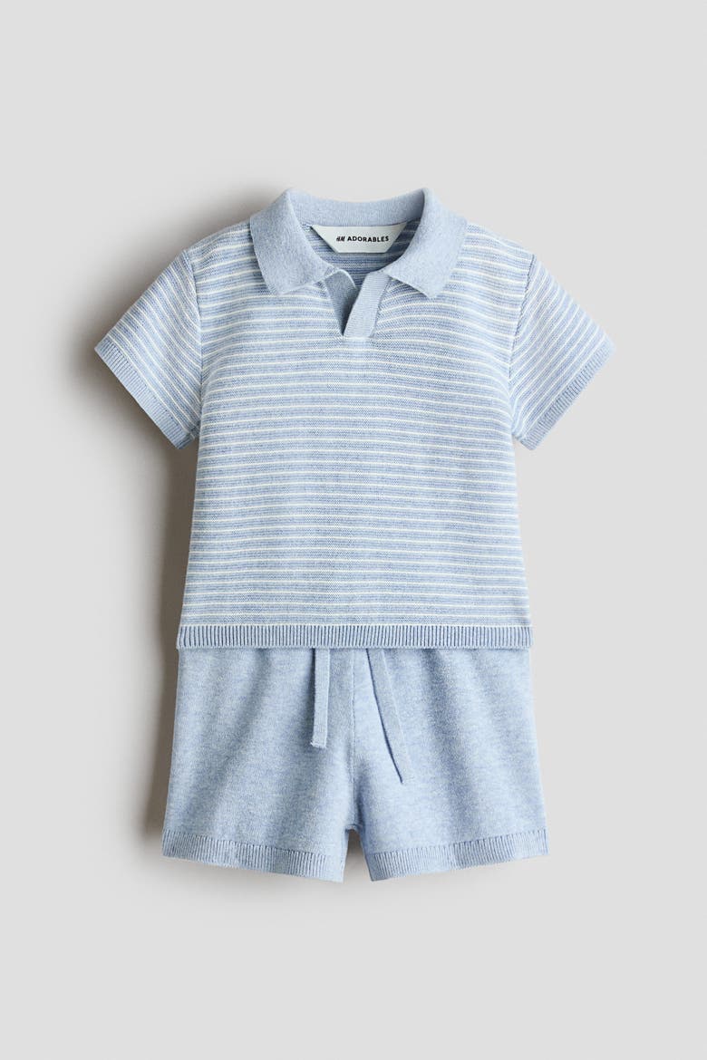 2-piece Cotton-knit Set, Alternate, color, Light dusty blue/white striped