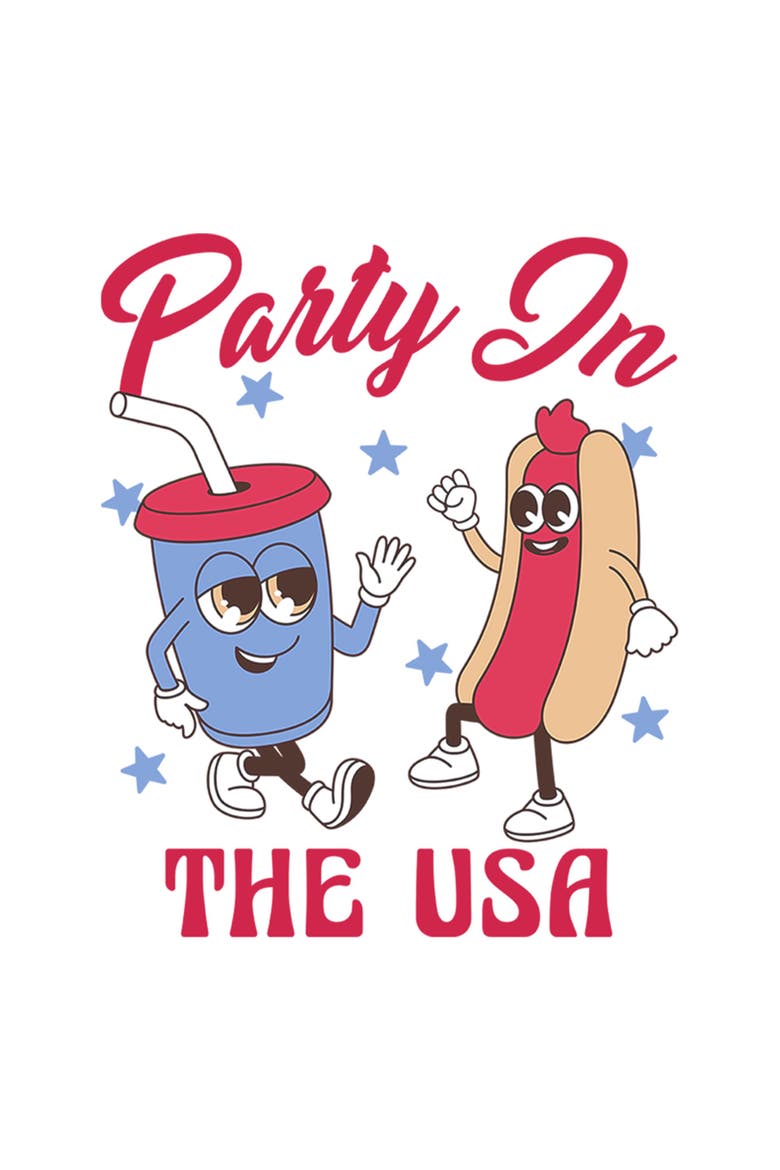 Juniors Lost Gods Hot Dog Party In the USA T Shirt, Alternate, color, White