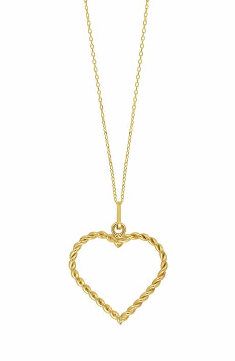 14K Gold Rope Heart Pendant Necklace