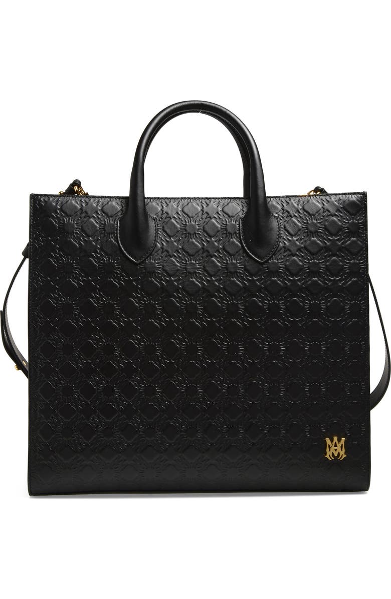 AMIRI Small MA Quad Debossed Leather Tote, Main, color, Black