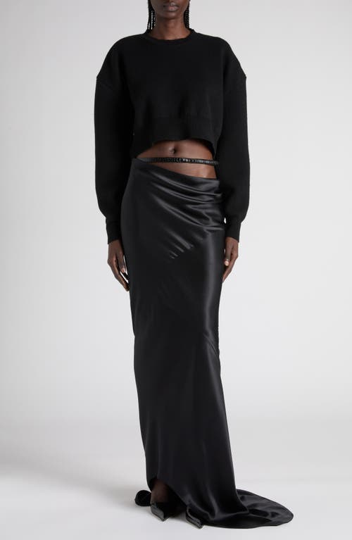 Tom Ford Belt Accent Bias Cut Silk Satin Maxi Skirt With Train In Black