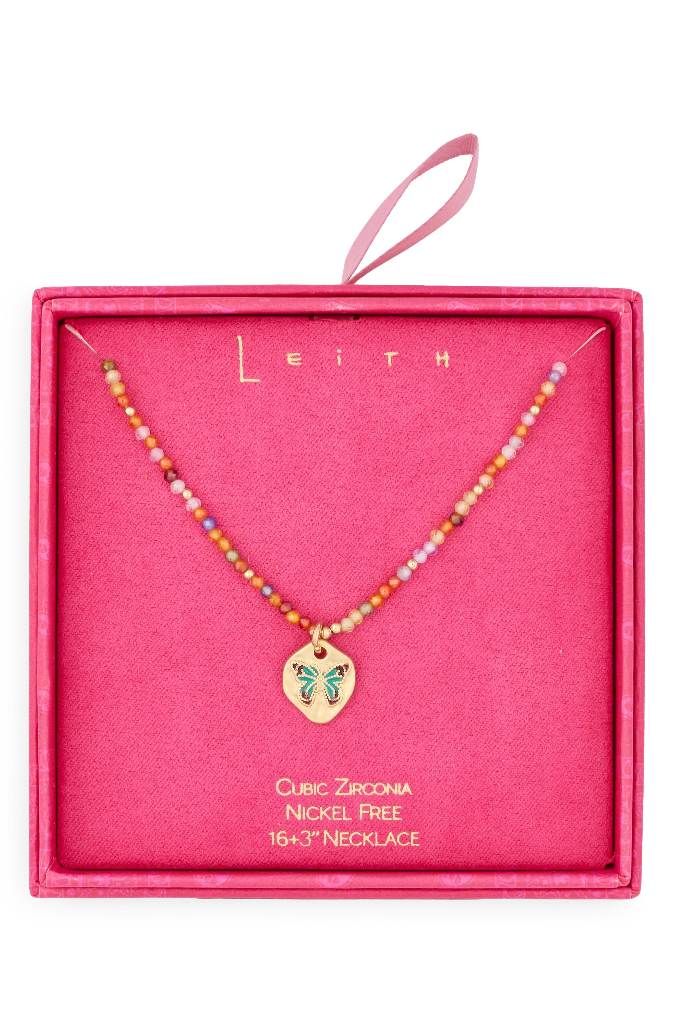 Beaded Butterfly Pendant Necklace