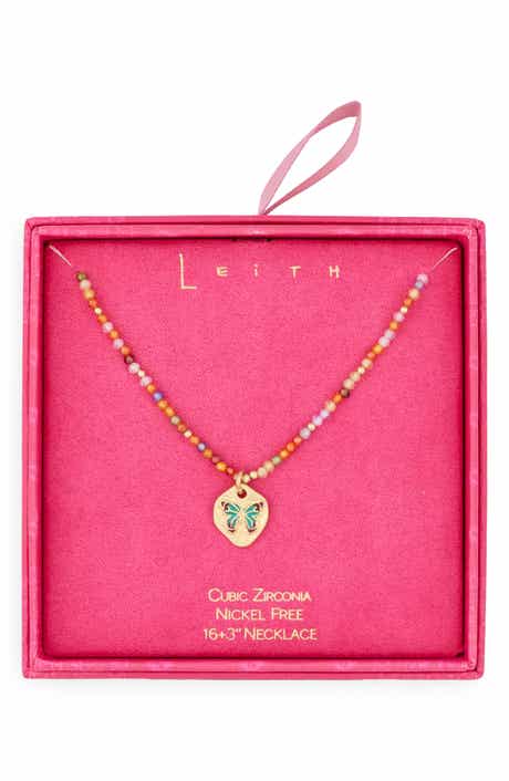 Beaded Butterfly Pendant Necklace