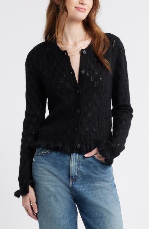 Pointelle Ruffle Edge Cardigan