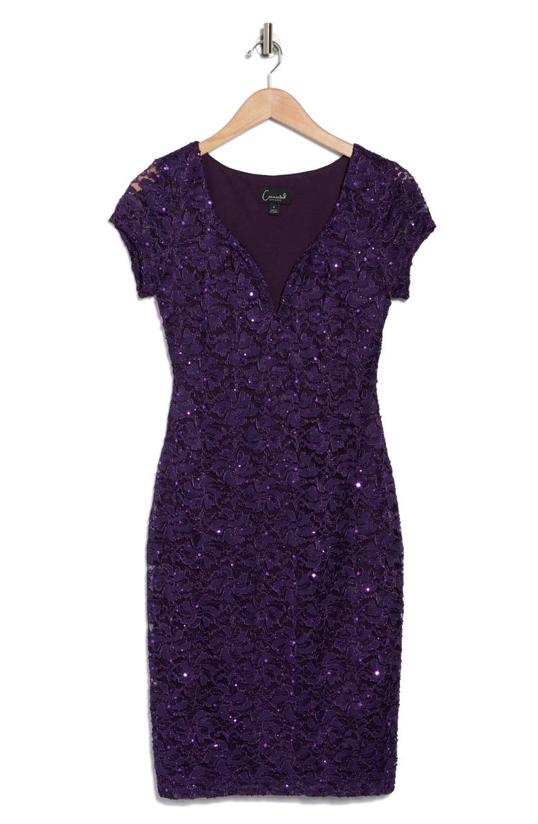 Connected Apparel Sweetheart Neck Sequin Lace Cocktail Dress, Alternate, color, Eggplant