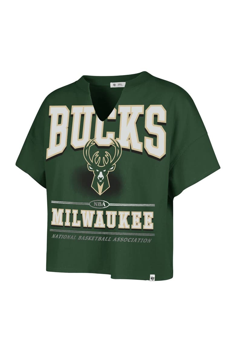 Women's '47 Hunter Green Milwaukee Bucks Elation Oversized Notch Neck T-Shirt, Alternate, color, Hunter Green