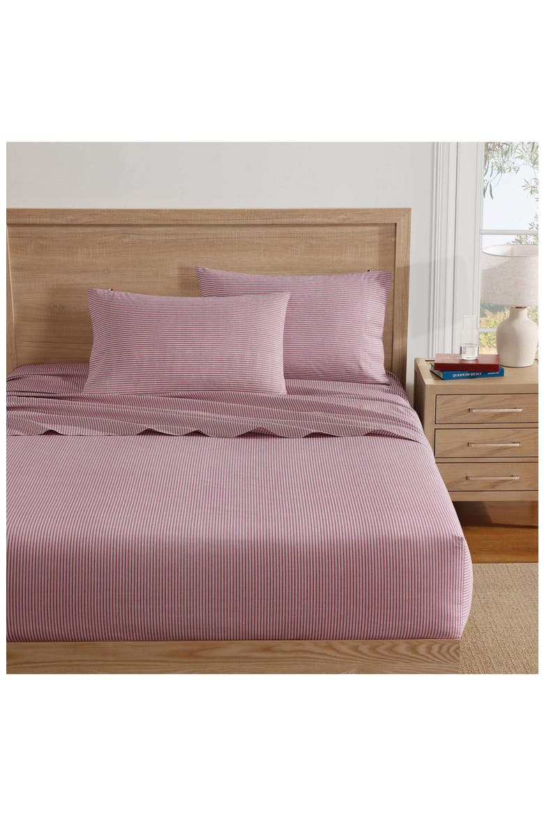Highland Ticking Stripe Cotton Fitted Sheet, Main, color, WHITE/ RED/ DARK BLUE