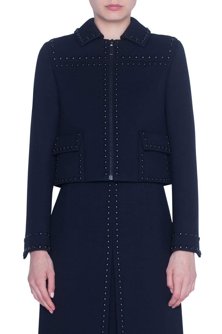 Rivet Detail Wool Crop Jacket, Main, color, BLACK