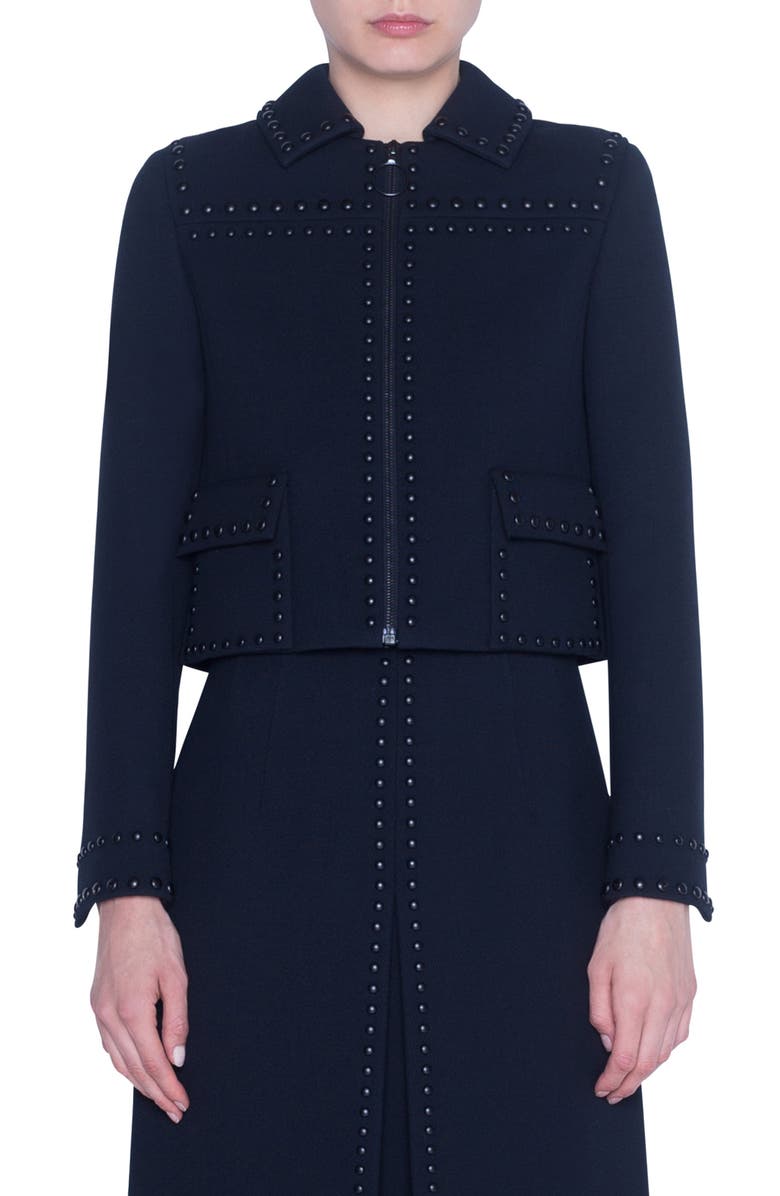 Akris punto Rivet Detail Wool Crop Jacket, Main, color, 