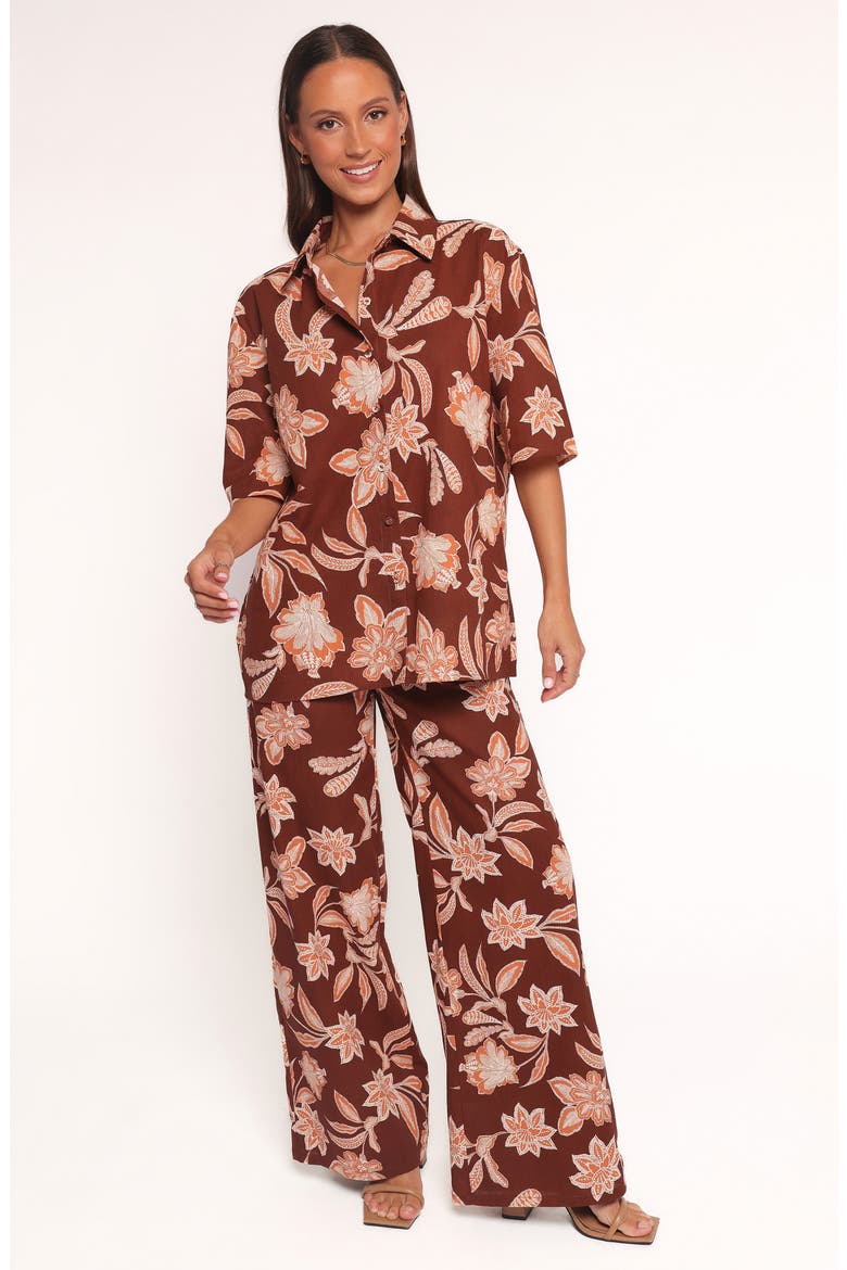 Samira Floral Cotton Blend Button-Up Shirt, Alternate, color, ORANGE FLORAL