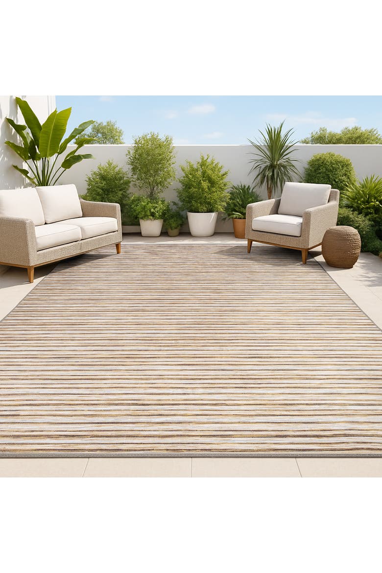 Finn Modern Farmhouse Pinstripe Indoor/Outdoor Area Rug, Alternate, color, Brown/Natural
