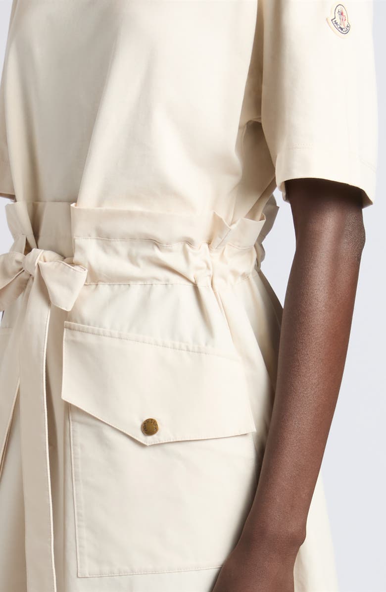 Moncler Hybrid Knit & Woven Drawstring Minidress, Alternate, color, Neutral