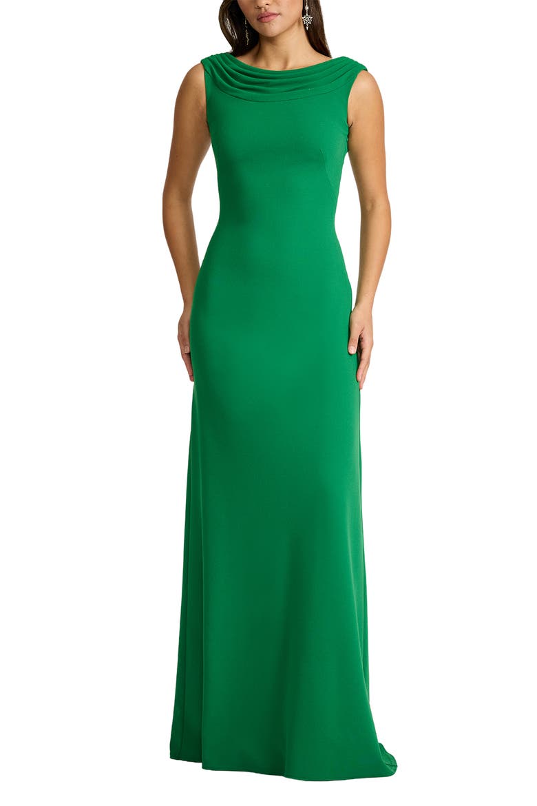 V-Back Crepe Gown, Main, color, BAMBOO
