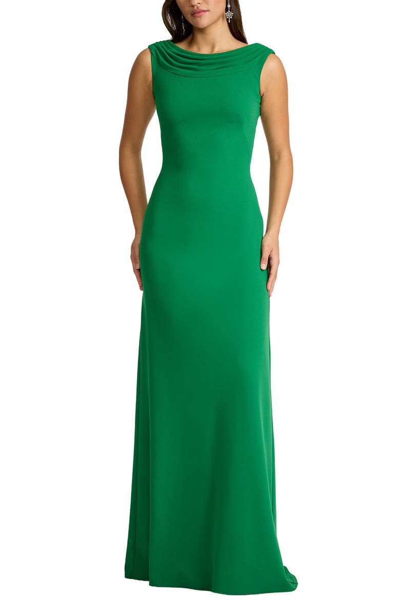 Tadashi Shoji V-Back Crepe Gown, Main, color, Bamboo