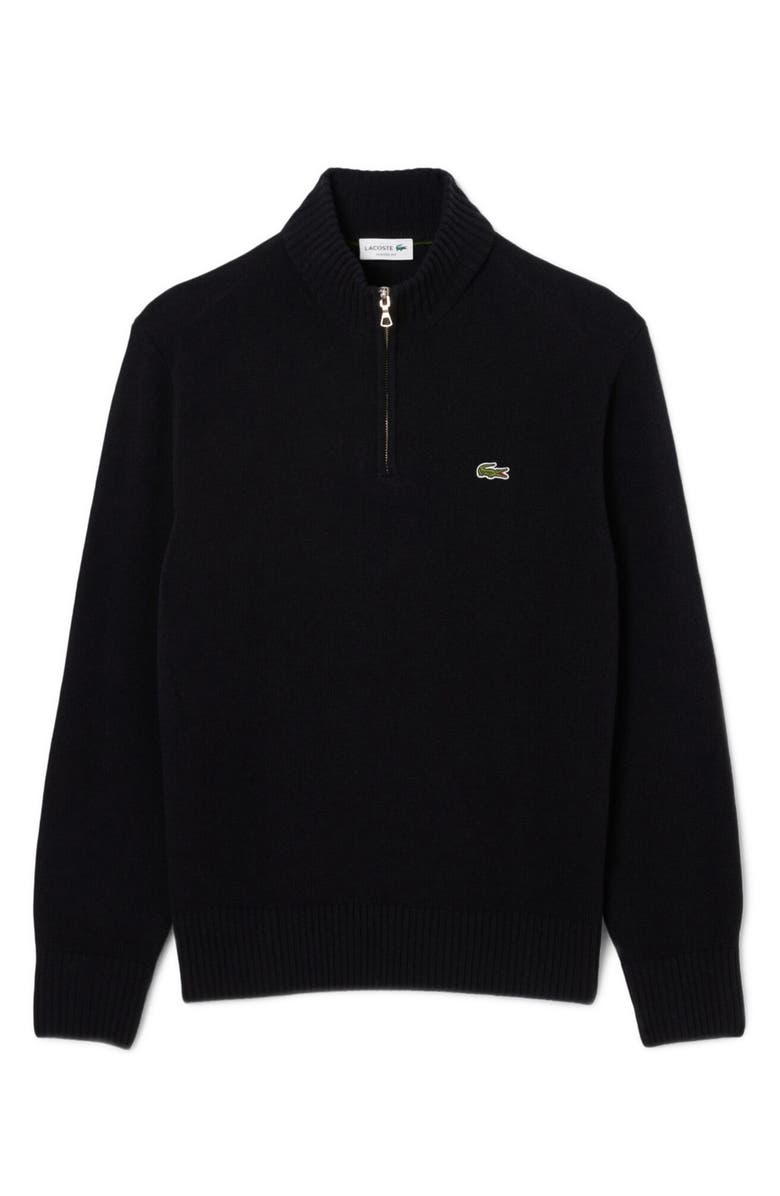 Lacoste Classic Fit Wool Quarter Zip Sweater, Alternate, color, Black
