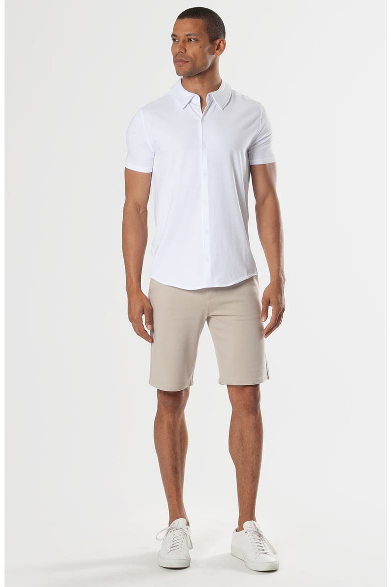 Short Sleeve Stretch Cotton Knit Button-Down Shirt, Alternate, color, WHITE