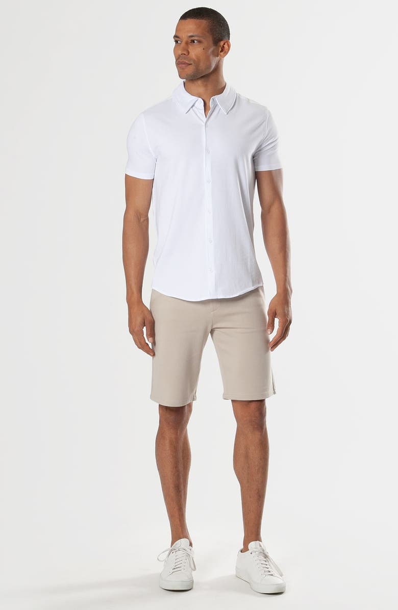 True Classic Short Sleeve Stretch Cotton Knit Button-Down Shirt, Alternate, color, White