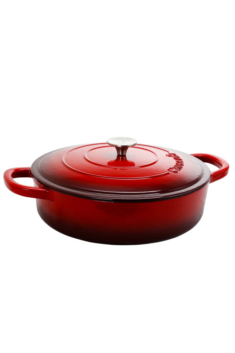 Enameled Cast Iron 5 Quart Round Braiser Pan with Self Basting Lid, Alternate, color, Red