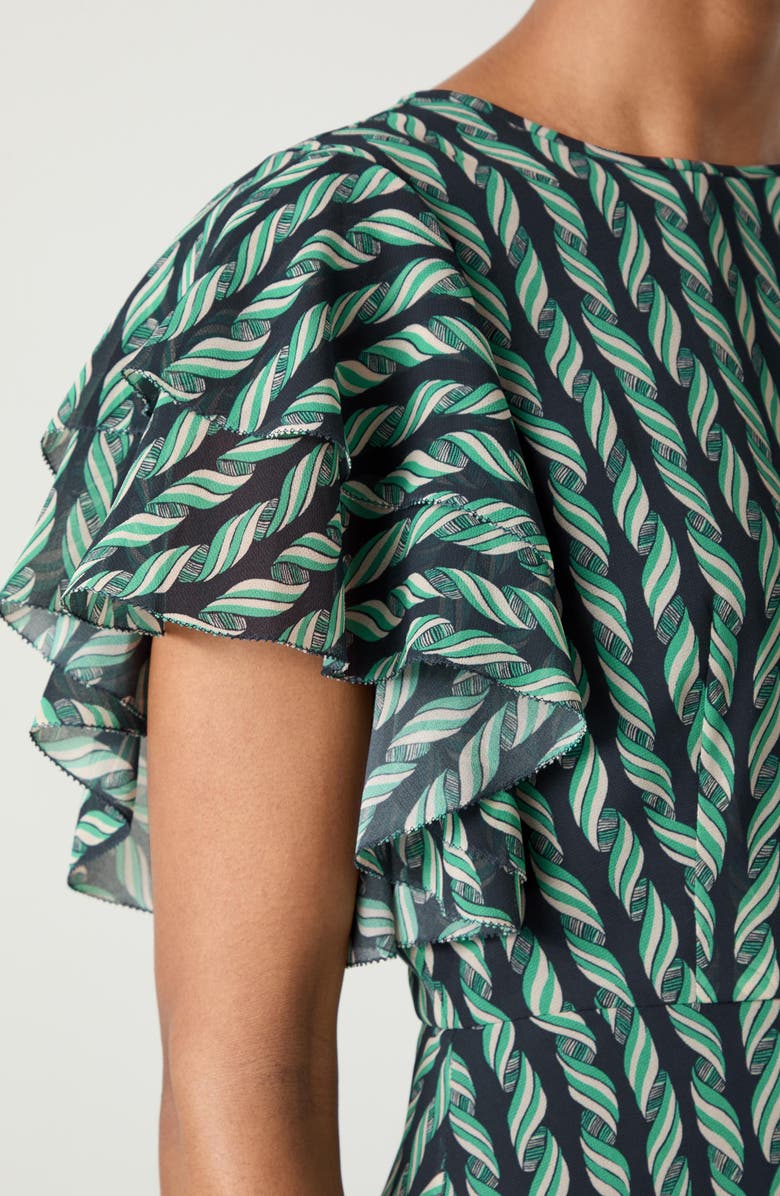 LK Bennett Short Sleeve A-Line Midi Dress, Alternate, color, Blue Multi