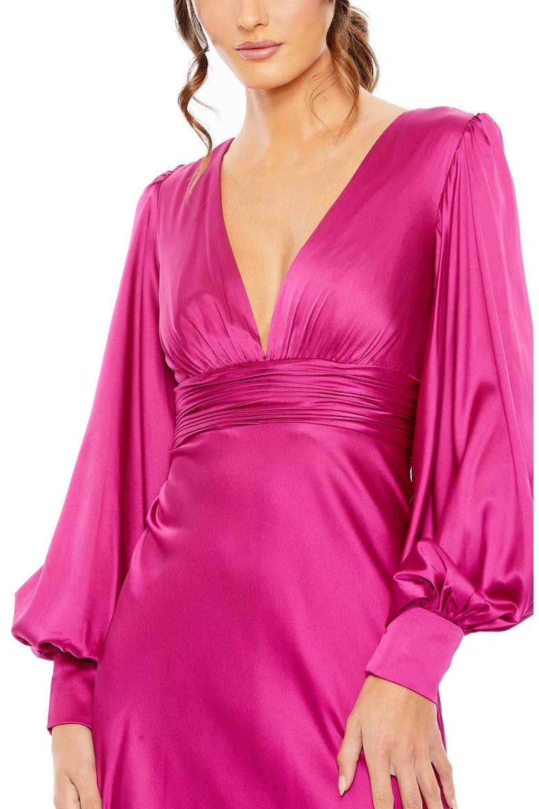 Charmeuse Bishop Sleeve V Neck Gown, Alternate, color, MAGENTA