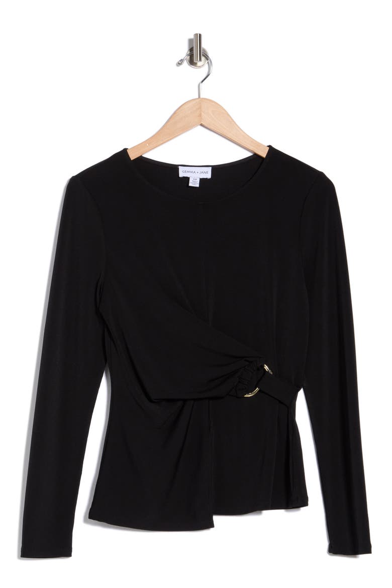 Asymmetric Cinch Waist Top, Alternate, color, BLACK